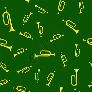 无黄角缝模式孤立于绿色背景风乐器黄角无缝模式风乐器图片