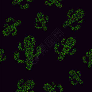 黑色背景无缝绿Cactus绿色黑背景模式图片