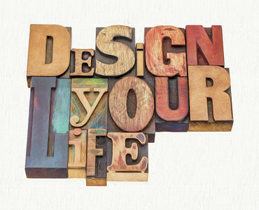 设计你的生活激励建议在混合旧纸质印刷打块中用文字抽象并应用数字油漆效果图片