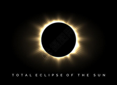 太阳日全食黑暗和太阳日冕在宇宙矢量背景中发光图片