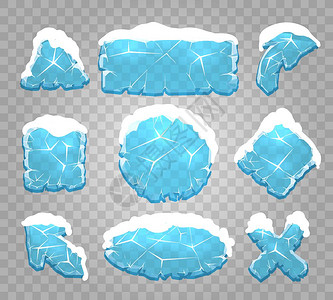 冰和雪界面按钮冰晶条钻石玻璃冷冻框矢量图图片