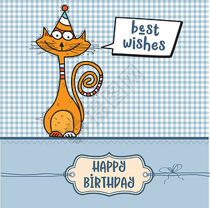 带有趣的Doodlecat矢量格式的快乐生日卡图片