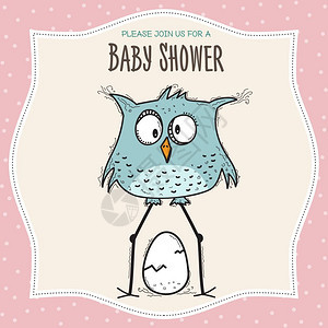 婴儿淋浴卡模板带有趣的面条鸟矢量格式图片