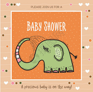 带心的有趣女孩多面漫画人物婴儿淋浴卡模板带有趣的大象矢量格式的婴儿淋浴卡模板图片