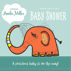 婴儿淋浴卡模板带有趣的大象矢量格式图片