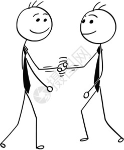 斯陶尔头卡通棍手画两个友好男人握手的插图插画