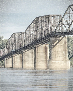位于圣路易斯附近密西比河上的旧岩石链桥照片中采用了数码插线过滤器图片