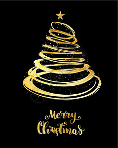 圣诞树由恒星顶端的螺旋树圣诞卡设计假日矢量背景金螺旋树星顶端的圣诞树快乐图片