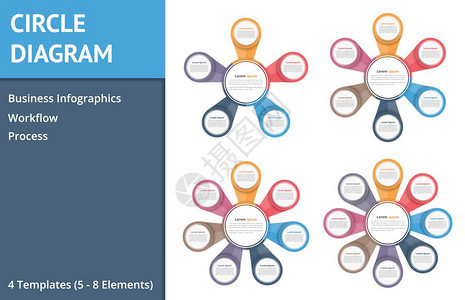 圆形图用于信息567和8元素步骤或选项流程图工作模板商业信息图矢量eps10插图的圆形图片
