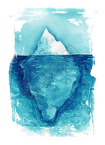 冰山海洋景观水彩画手绘图冰山海景观美丽的水彩图背景图片