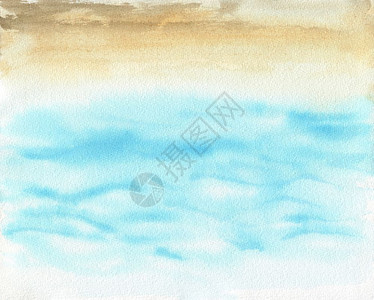 海洋地貌边滩美丽的水彩手绘图画图片