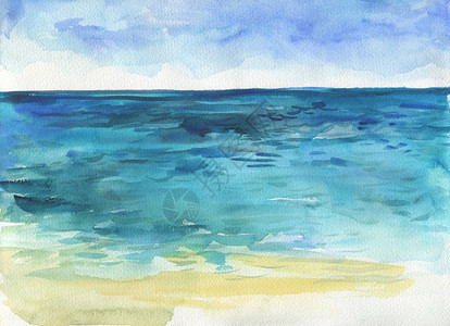海洋景观美丽的水彩手绘图图片