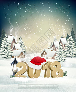 新年假期背景2018年和圣塔帽矢量图片