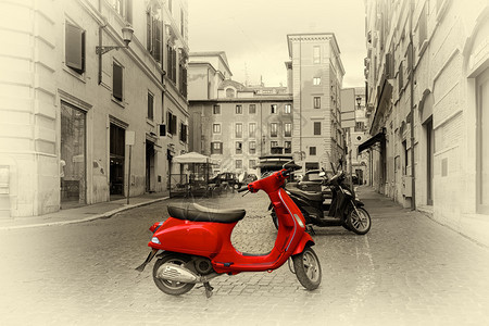 意大利罗马街上的小红色摩托车罗马街上的小红色摩托车图片
