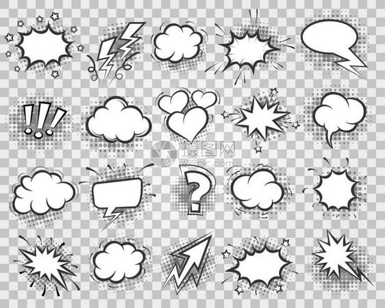 漫画元素卡通描语音泡和画像心脏气球闪电云一样的泡沫盒元素图片