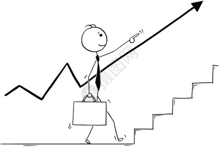 楼梯昏暗插画-楼梯昏暗卡通-商人有楼梯通往金奖杯成功的插图-摄图网