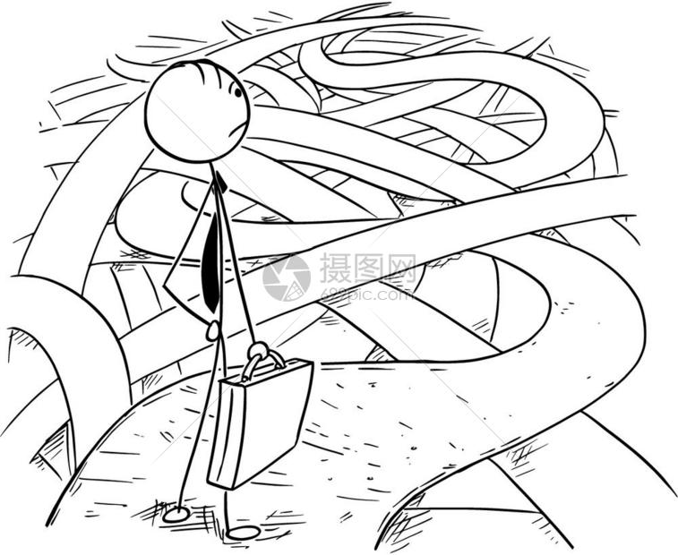 插画 其他 卡通stickman绘制了商人面临业金融危机的挑战和困难概念图