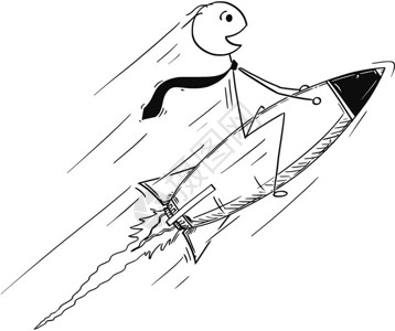 荷里活道商业成功的漫画概念卡通棍手绘制商人在成功道路上驾驶火箭的