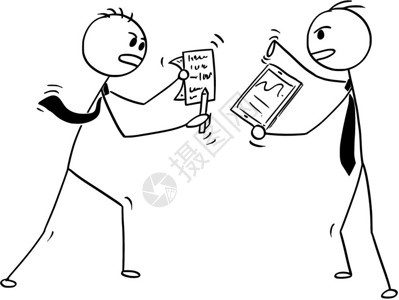 两个商人争吵或斗殴的漫画概念卡通棍手画两个商人争吵或的概念插图图片