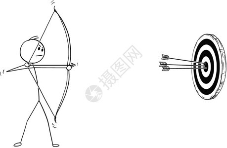 弓箭和射向目标的Archer卡通棍手画了体育弓箭在时用弓箭和射向目标的图画图片