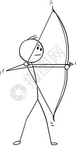 弓箭手的卡通画体育或打猎弓箭手用射的卡通棍手图片素材