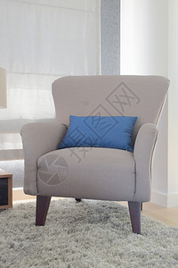 在客厅用蓝色枕头和的椅子图片