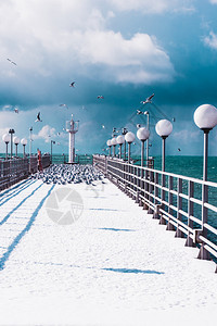 冬季风景码头和冰冻图片