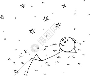 躺在草地上看星空的火柴人图片素材