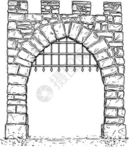 开石中世纪决定门与铁棒的卡通矢量用铁棒绘制开中世纪石决定门的图解图片