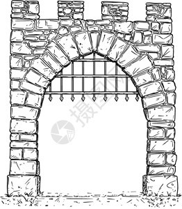 开石中世纪决定门与铁棒的卡通矢量用铁棒绘制开中世纪石决定门的图解图片