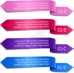 一组带文字的彩色丝一组文字的彩色装饰带粉红色紫蓝横幅矢量插图图片