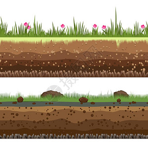 粘石地下层无缝背景地下层泥土和粘矢量无缝地面背景在白色中孤立插画