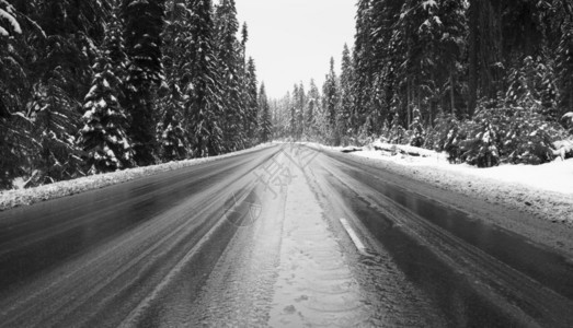 一条穿过俄勒冈州山脉的公路上出现了新的雪层涂图片