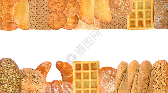 白色背景的新鲜面包产品框架图片