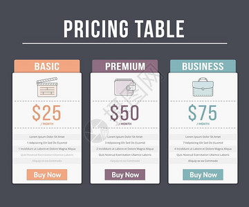 定价表配有三个网站计划的定价表模板矢量eps10插图图片