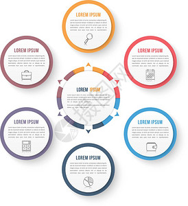 包含六元素的圆形信息模板包含六元素步骤或选项工作流程或图矢量eps10插图图片