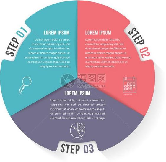 包含四元素的圆形信息模板包含三个元素步骤或选项工作流程或图矢量eps10插图图片