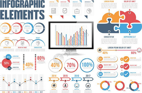 信息要素过程信息图百分比条形图和线步骤选项时间表信息图饼拼解谜云矢量eps10插图背景图片