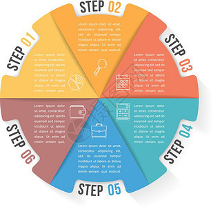 包含六元素的圆形信息模板包含六元素步骤或选项工作流程或图矢量eps10插图图片