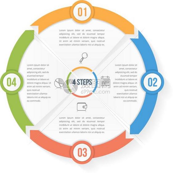 包含四个元素的圆形信息模板包含四个元素步骤或选项工作流程或图数据振动矢量eps10插图图片