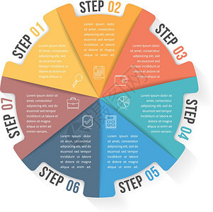 包含七元素的圆形信息模板包含七元素步骤或选项工作流程或图矢量eps10插图图片