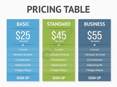 定价表配有三个网站计划的定价表模板矢量eps10插图图片