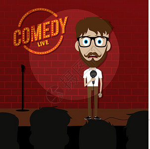 站在舞台上的喜剧漫画家站起喜剧矢量艺术插图图片