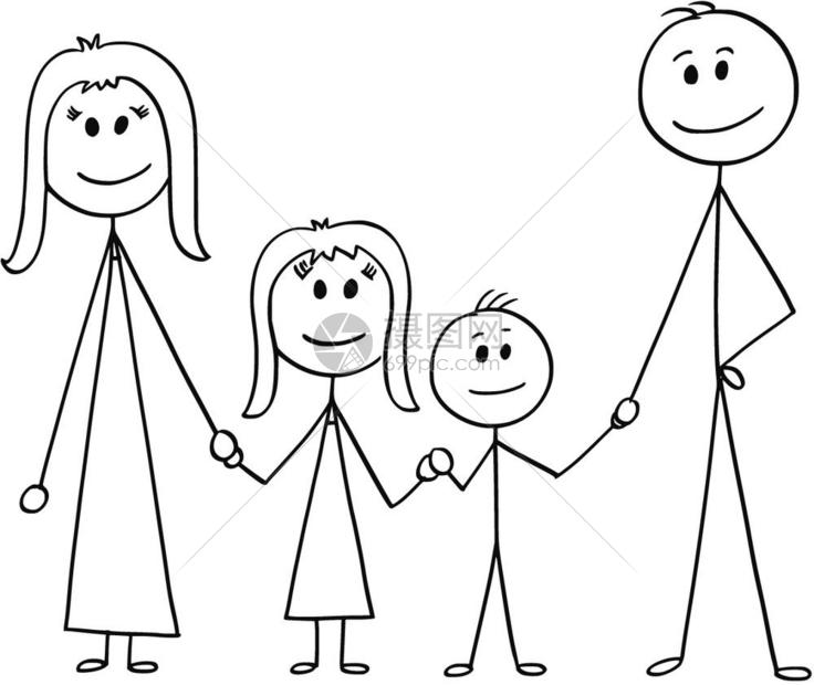 黑色线稿幸福家庭插画图片下载-正版图片304396680-摄图网