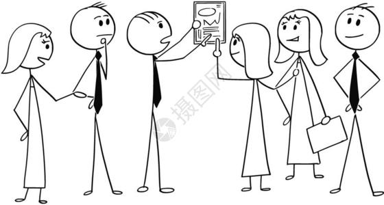 企业团队合作寻找问题解决方案的漫画笔棍手绘制商业团队或人和女团体