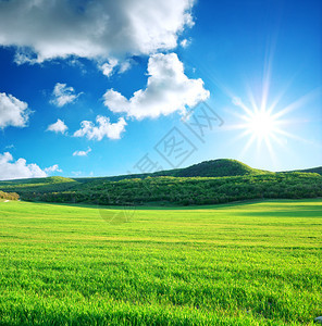 山上的绿色草地自然构成图片