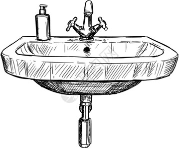 酒店清洁浴室的水槽矢量手绘画艺术笔和墨水手绘画浴室槽的图插画