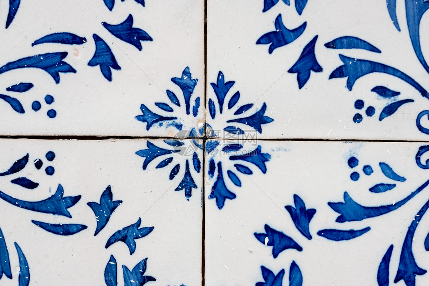 葡萄牙Azulezhu风格中美丽的蓝色和白背景图案图片