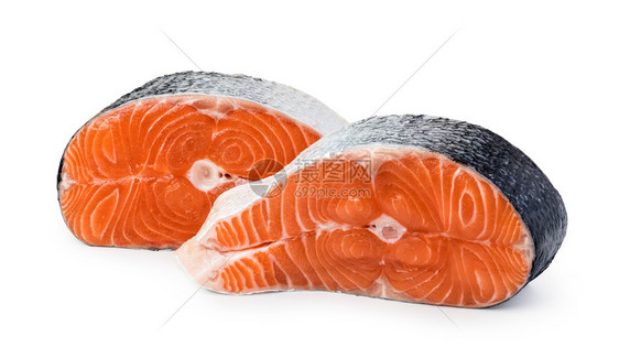 红鱼鲑切片白底孤立的红鱼鲑切片图片