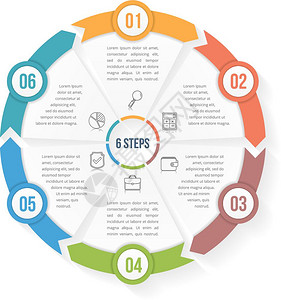 包含六元素的圆形信息模板包含六元素步骤或选项工作流程或图数据振动矢量eps10插图图片